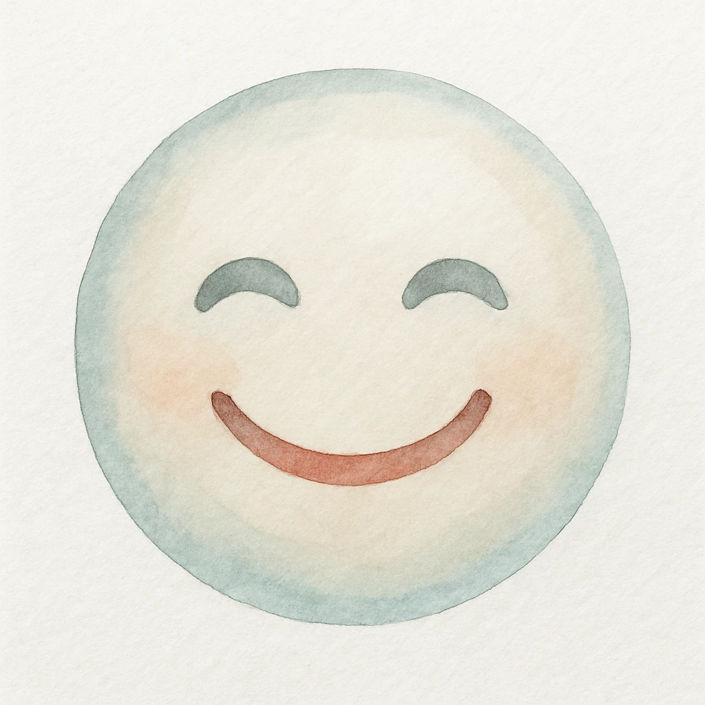 a smiling face emoji in a watercolor 2D style, soft edges and gentle colors emoji