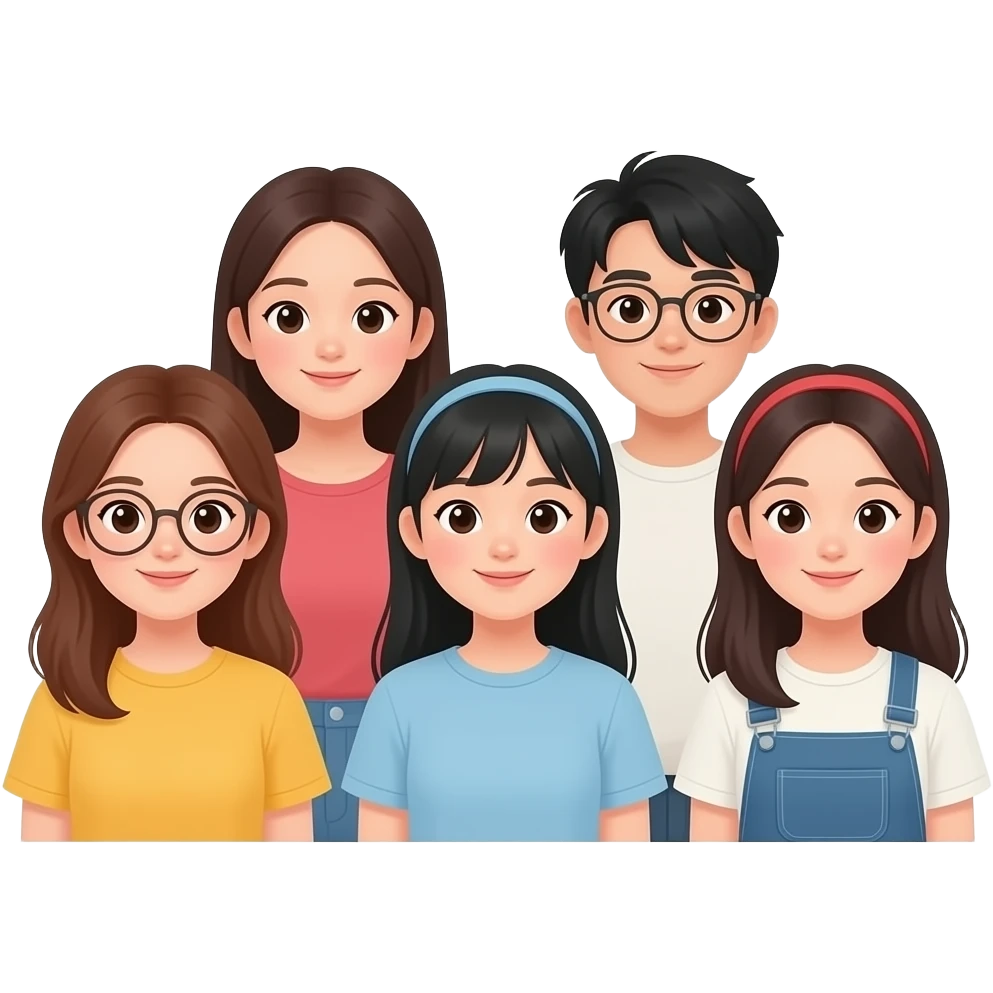 bao workshop cute at home with 5 friends: 1 westen female, 3 asian female and 1 korean male emoji