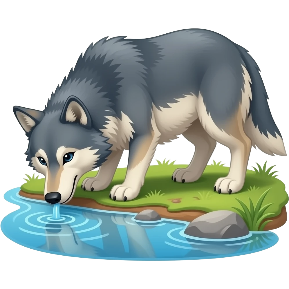 Hazme un rio con un lobo bebiendo del lago. El lobo tiene que tener mucha barriga. emoji