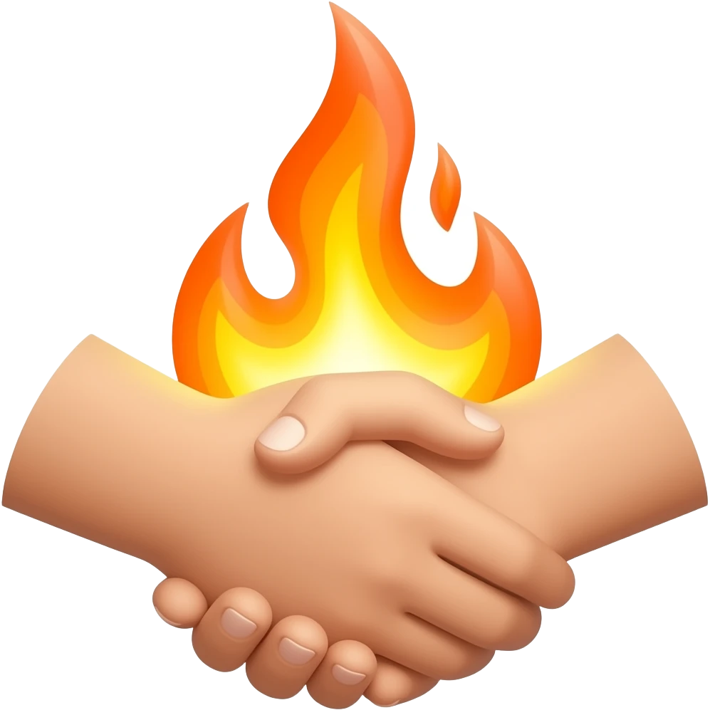 Emoji de un debate dos manos agarradas y un fuego en ellas emoji
