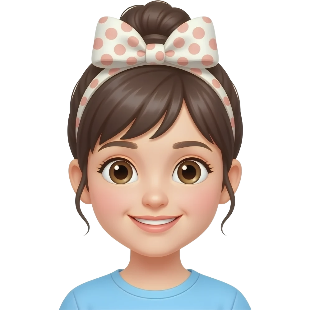 young girl with bow  hair band and bun emoji