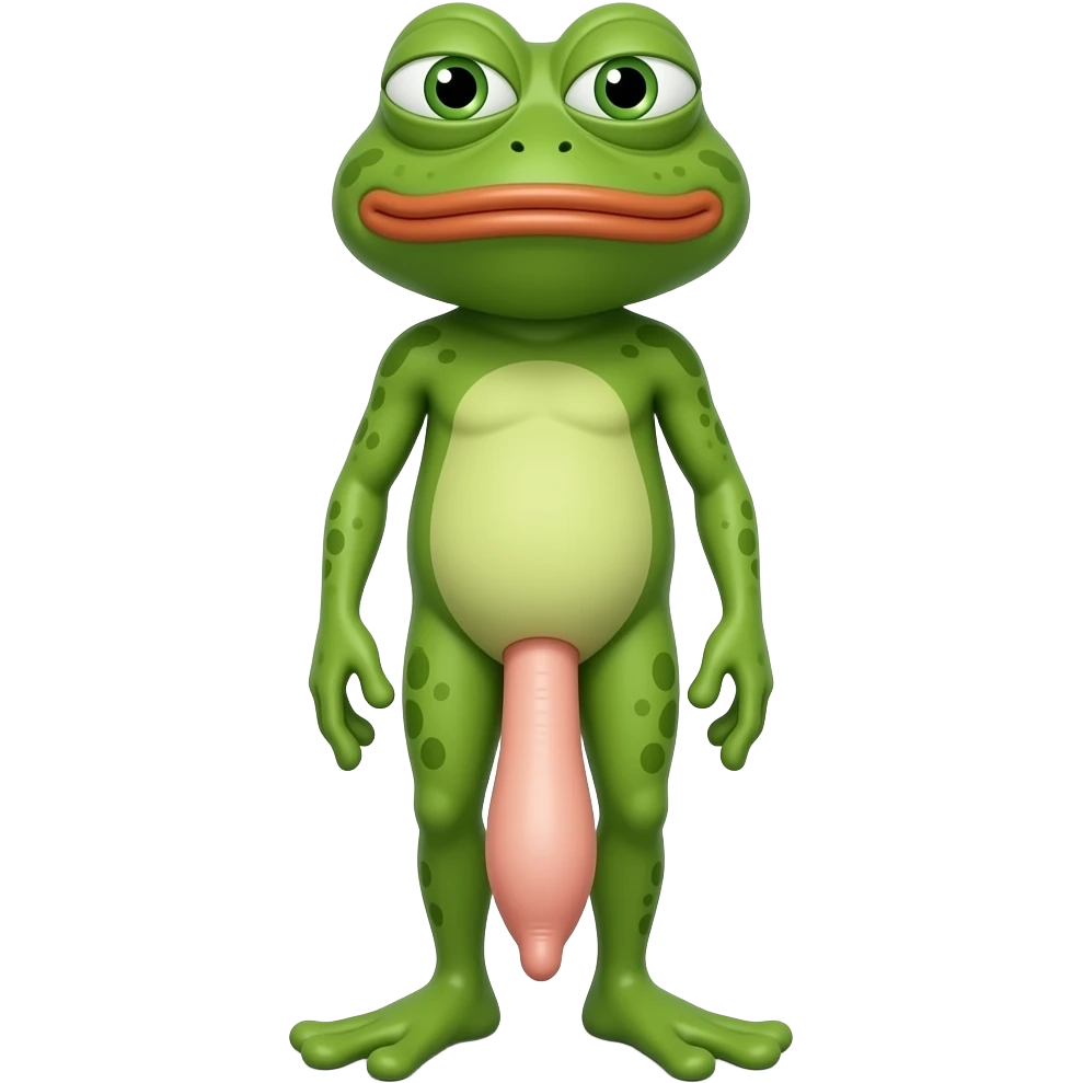 pepe the frog meme naked standing with his big long penis hanging out standing full body emoji