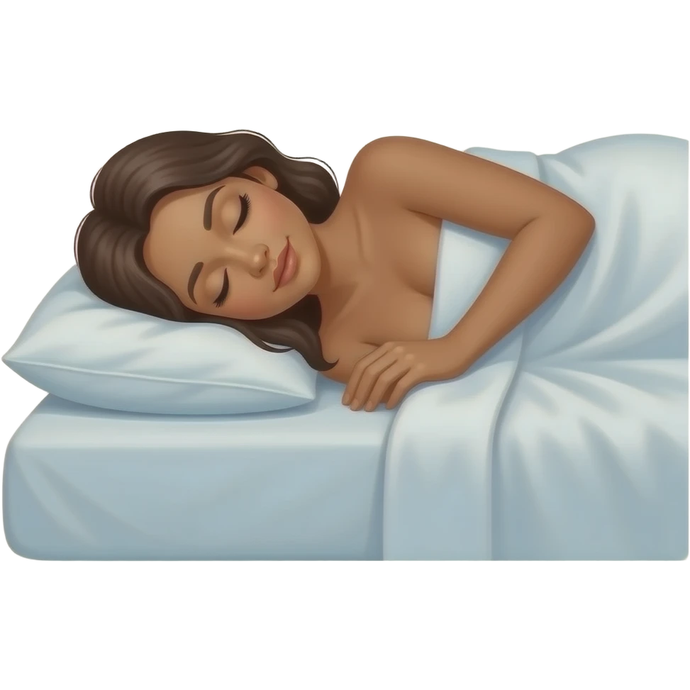 a tanned woman sleeping shirtless in bed sideways with zzz over her head emoji