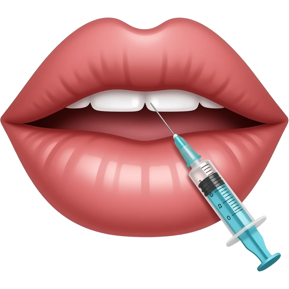 close up of lips with a syringe in them (lip filler) emoji
