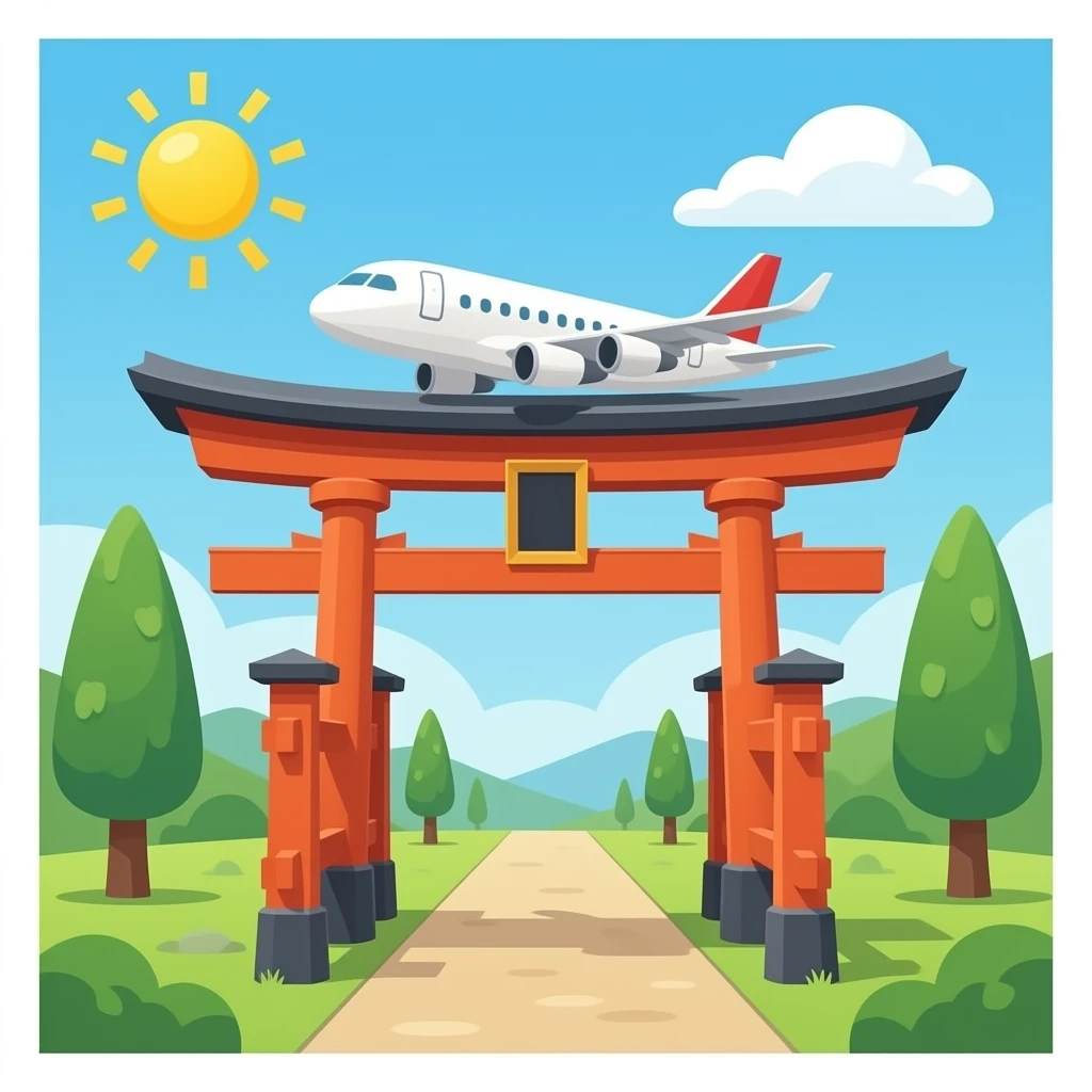 The plane is stuck on the Torii gate emoji