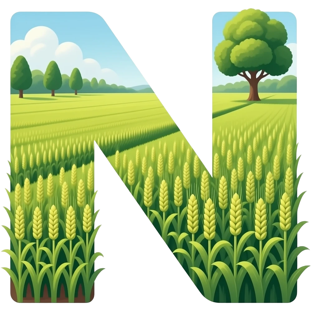the letter N designed in crops and trees emoji