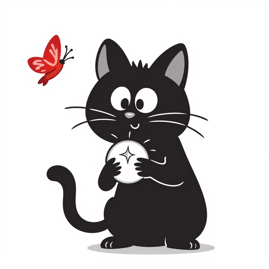 черный кот с бриллиантовым волшебным шаром и красной бабочкой, стиль 2 emoji