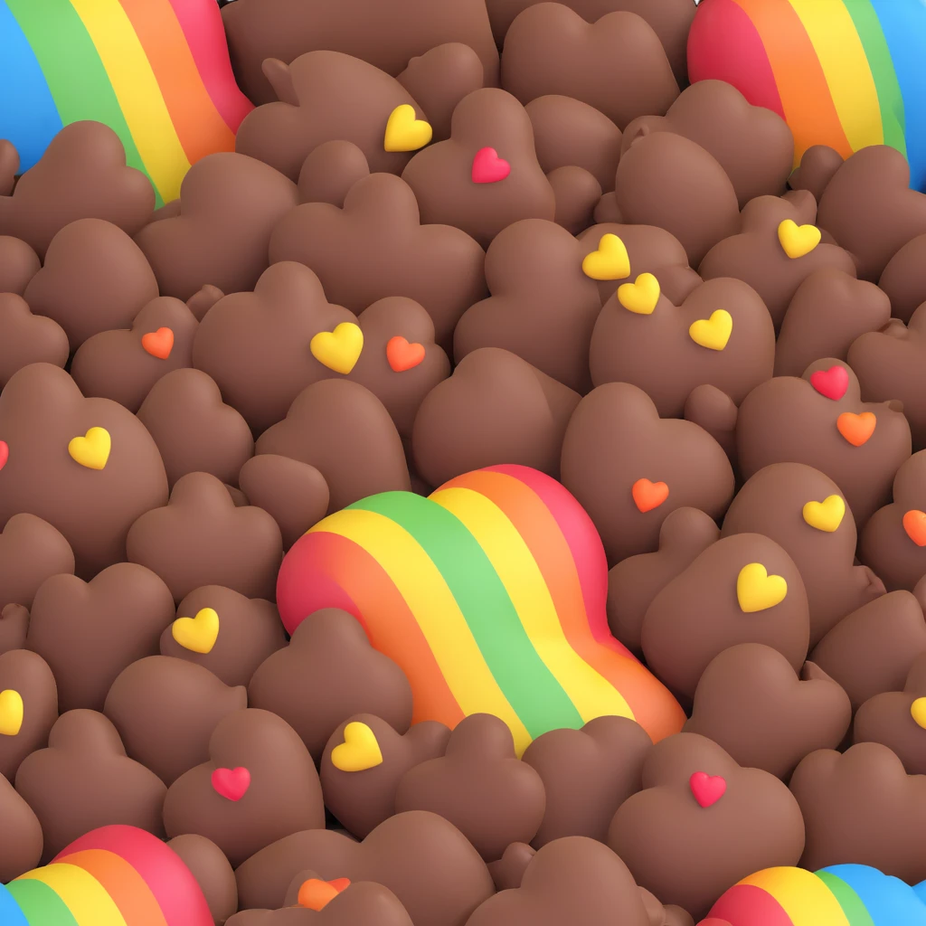 pile of poo with a rainbow heart pattern, cute and colorful emoji