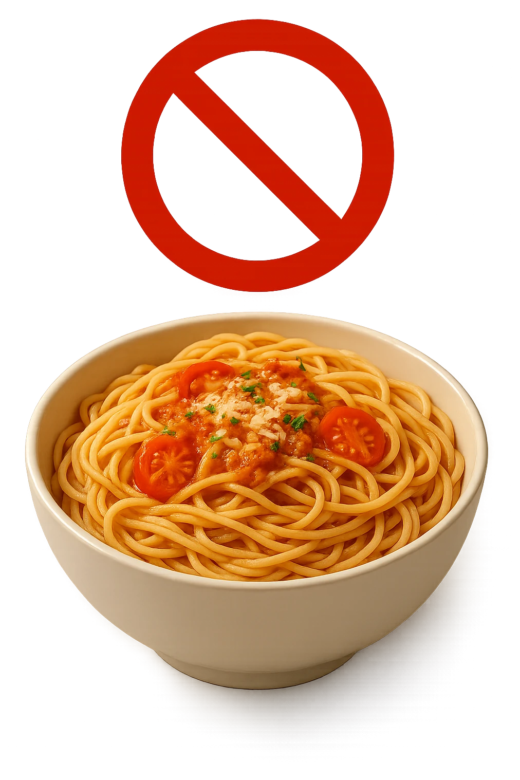 BOWL DI PASTA CON DIVIETO SOPRA,  realistici emoji