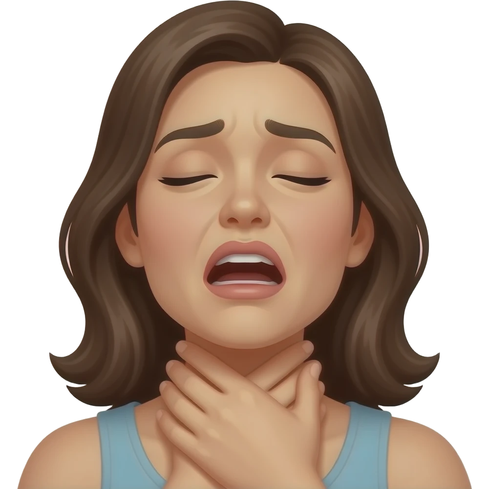 make a female emoji where their hands are around their neck, throwing their head back like they’re choking can you make it look more realistic? emoji