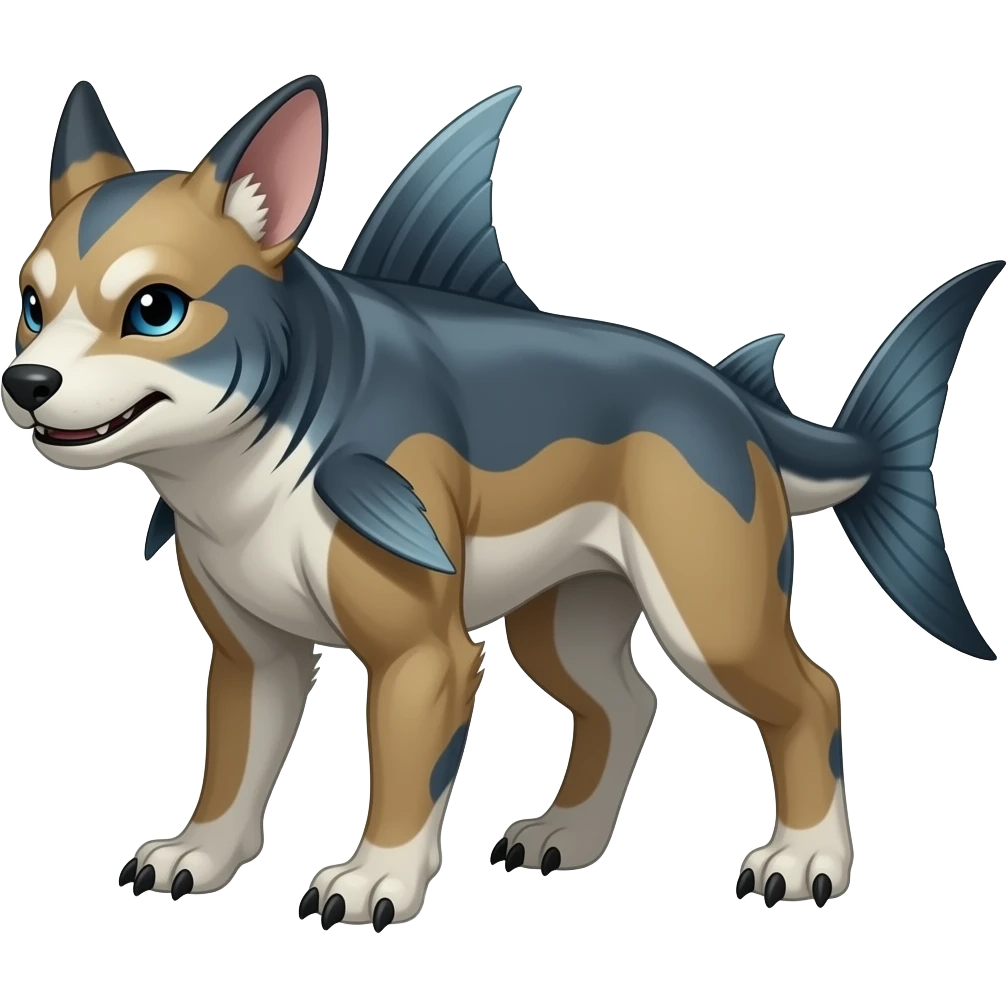 4-legged digitigrade landhai-carvanha-sharpedo-houndoom-Manectric-hybrid-fusion-creature, full body emoji