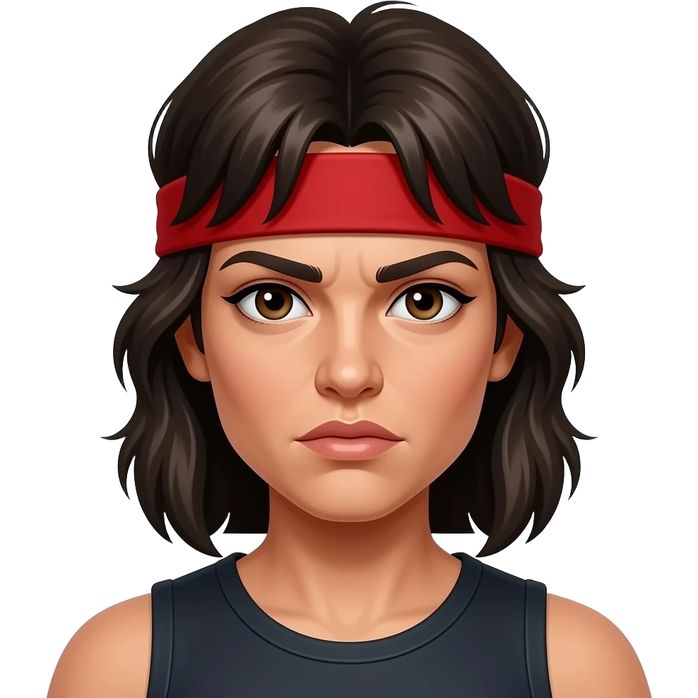 emoji femme avec un bandeau rouge autour du front déterminé comme rambo emoji