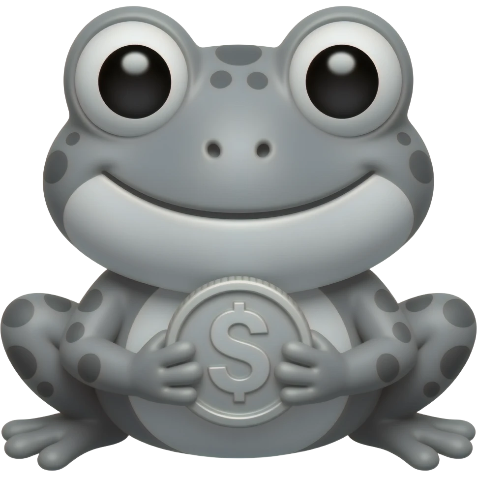 Плюшевый лягушка в стиле mono держит монету со смайлом emoji