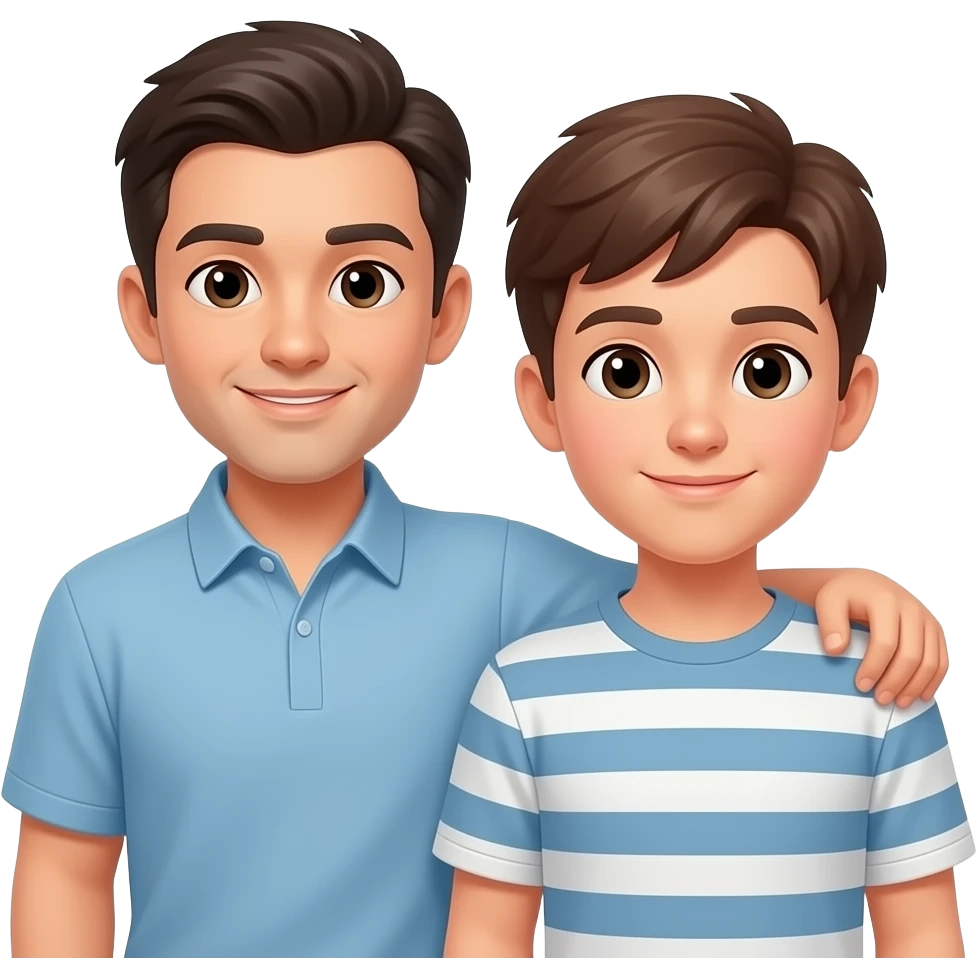 Erstelle ein Emoji von zwei männlichen unterschiedlich alten Brüdern, der älter Bruder legt sein Arm über sein jüngeren Bruder emoji