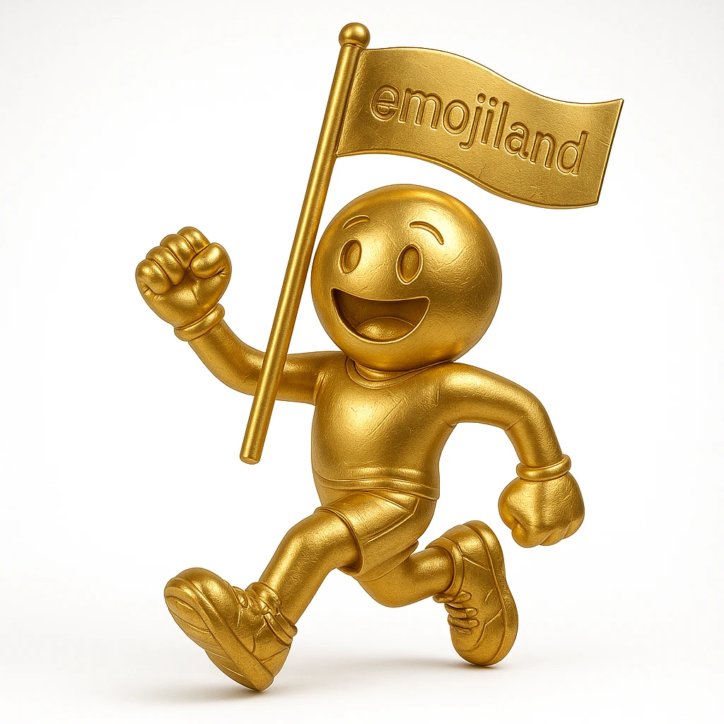 happy runner waving a flag that says 'emojiland' emoji