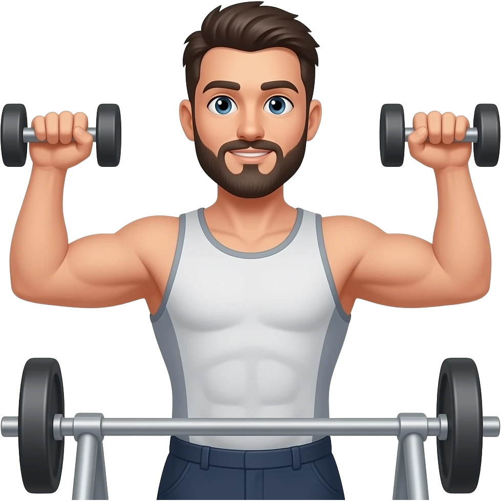White man with dark beard, dark hair that's faded on an elliptical working out emoji