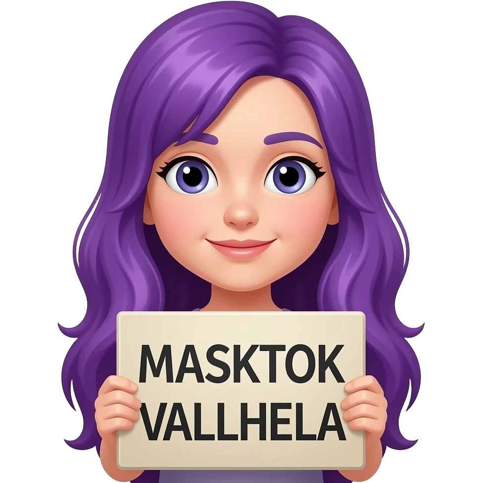 girl with long purple hair with a MASKTOK VALLHELA sign emoji