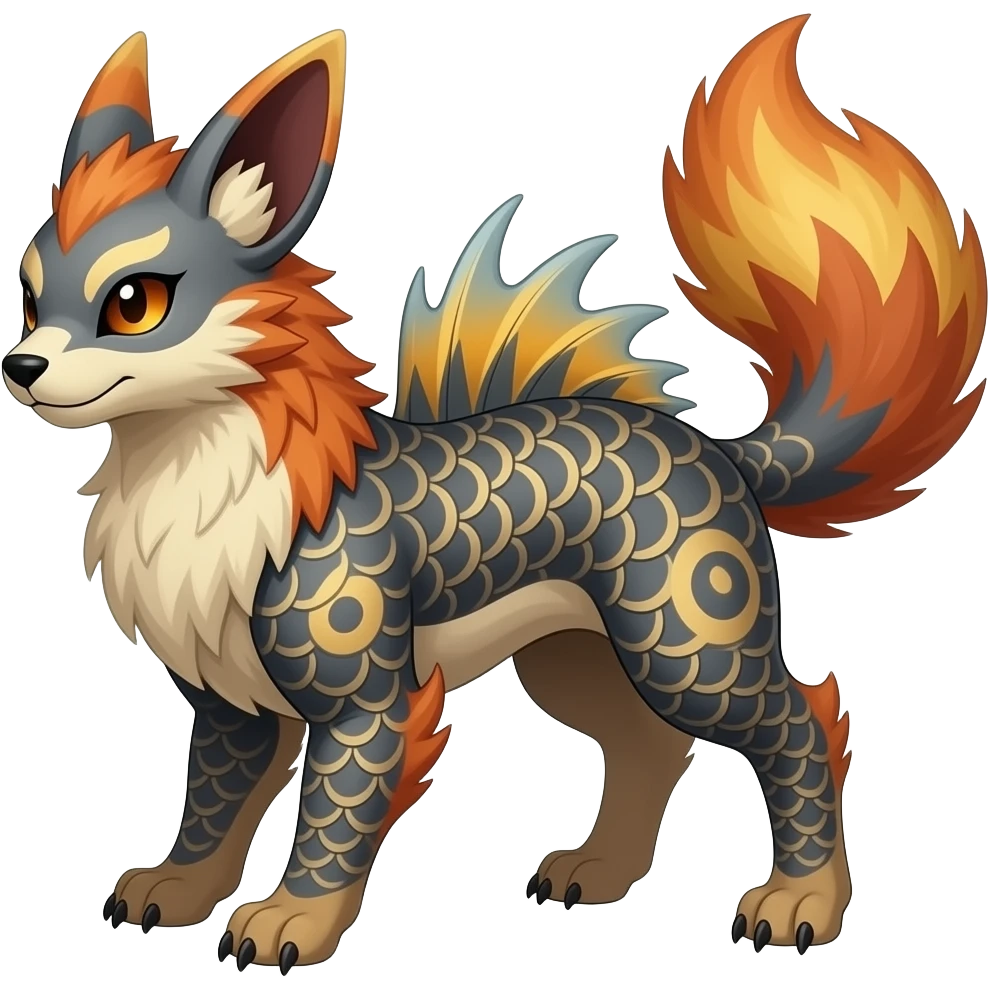 unique-patterned finned epic legendary vintage antique aesthetic quadrupedal fuzzy fury scaly feral fantasy-Civet-Litten-Luxray-Shinx-Luxio-Vaporeon-Milotic-Furret-Fakémon-fusion-hybrid-creature emoji