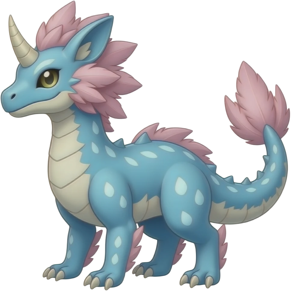 Raptorik scaley feathery horned Amaura-Aurorus-Patamon-ExVeemon-WereGarurumon-Pokémon-Fakémon-hybrid-fusion-creature, full body emoji