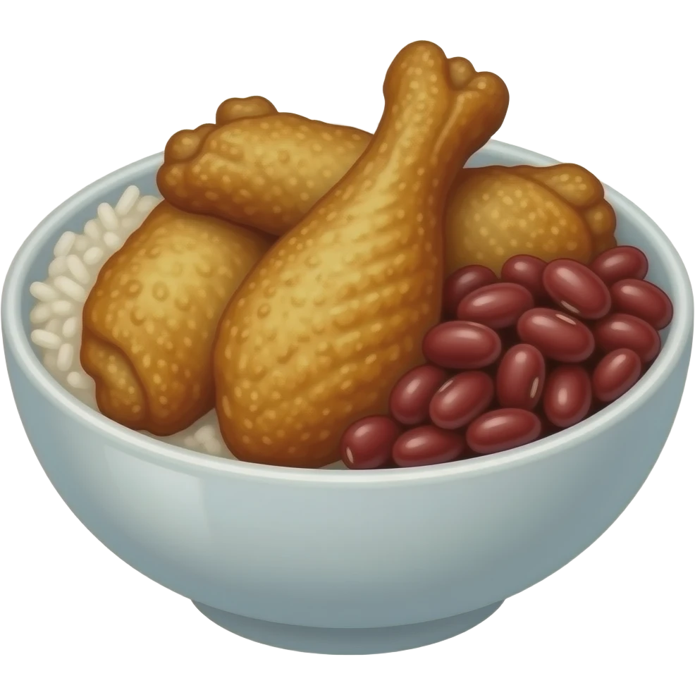 iOS style Bowl with fried chicken wings and red beans and rice emoji