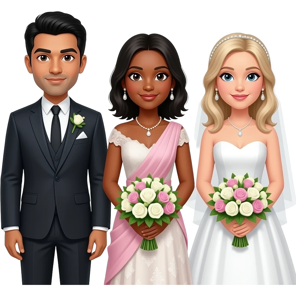 An indian man and a carribean woman getting married with a white woman judging them emoji