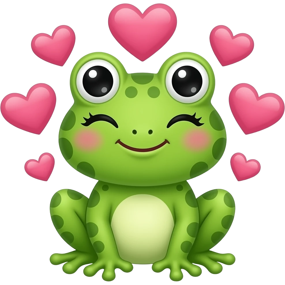 Winking Cute frog with hearts around the head emoji