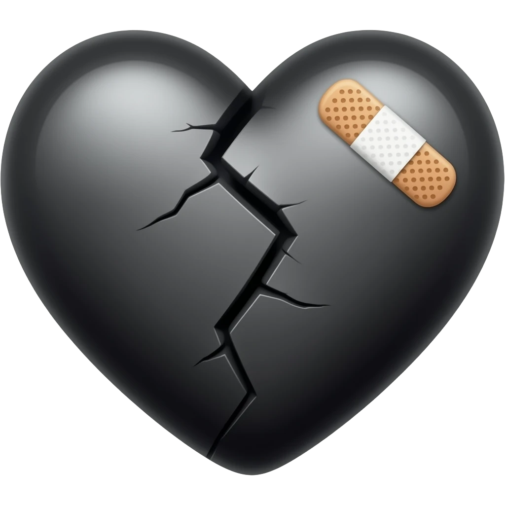 Black cracked heart with small white band aids emoji