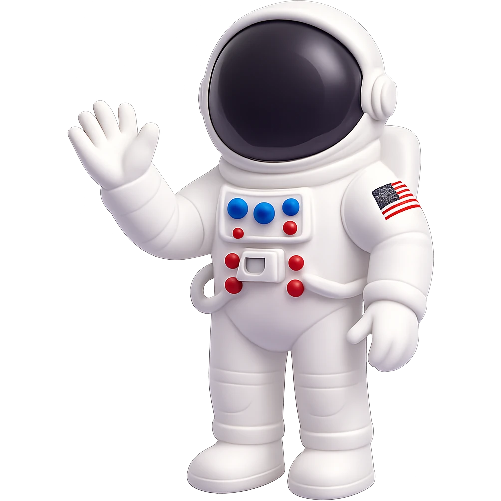 Make the cute astronaut wave, in 3D emoji style, with no background. emoji