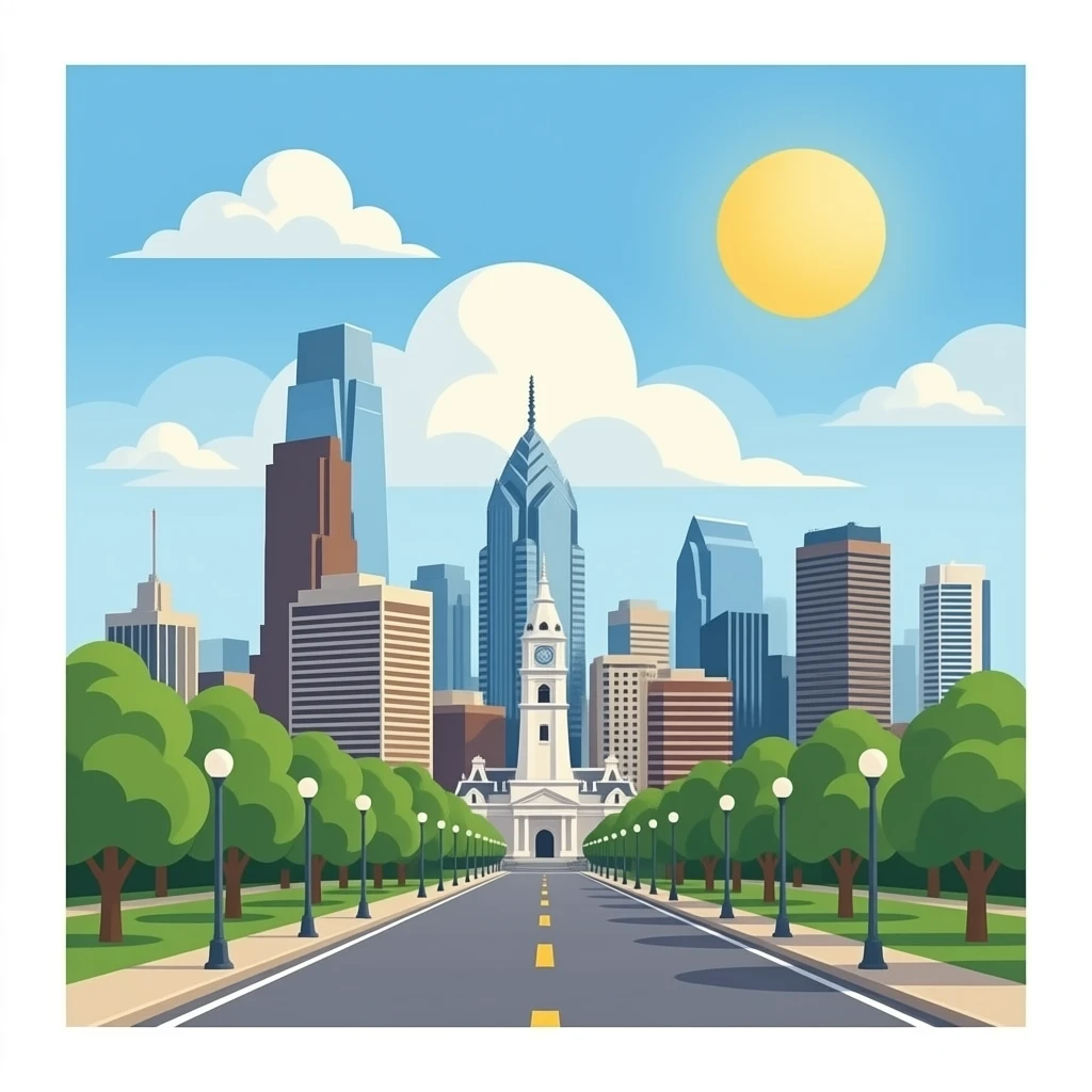 Philadelphia colour in the background.  residents are 45% White, 43% African American emoji