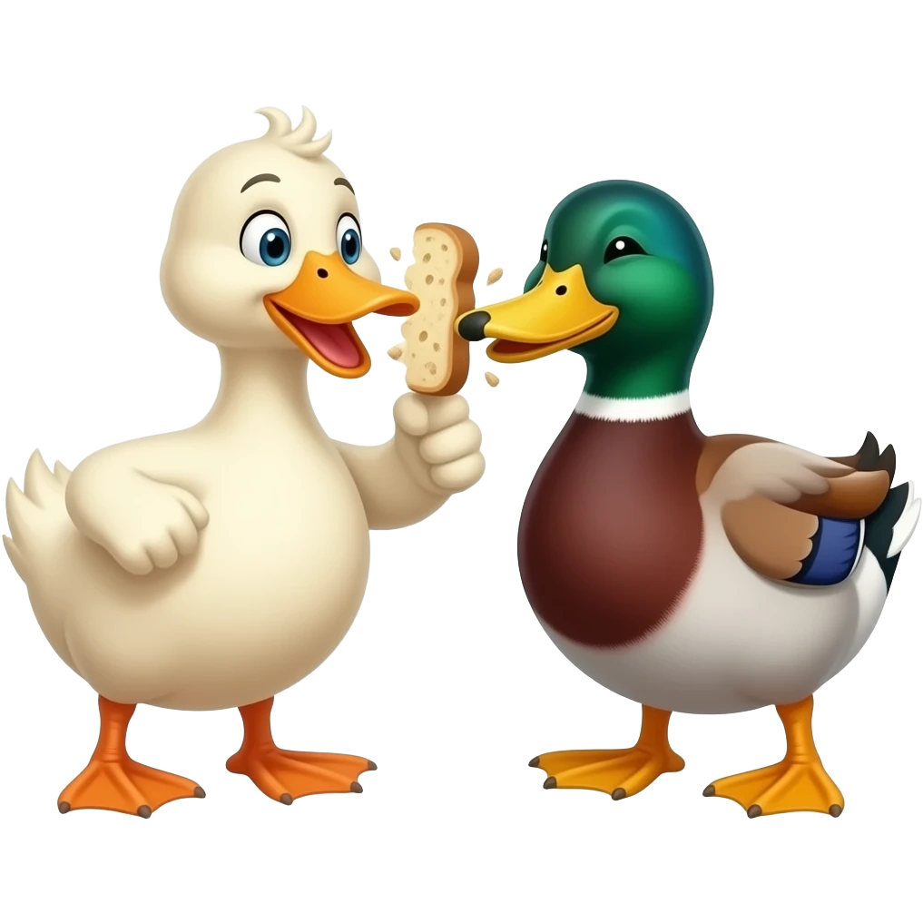 un pato peleandose con otro pato por un troço de pan emoji