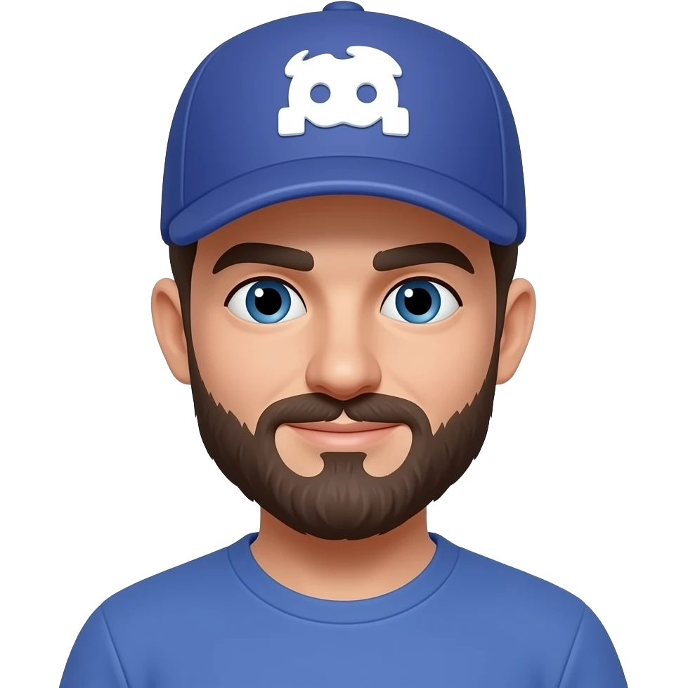 Generate a man with discord hat, with a beard and a mustache emoji