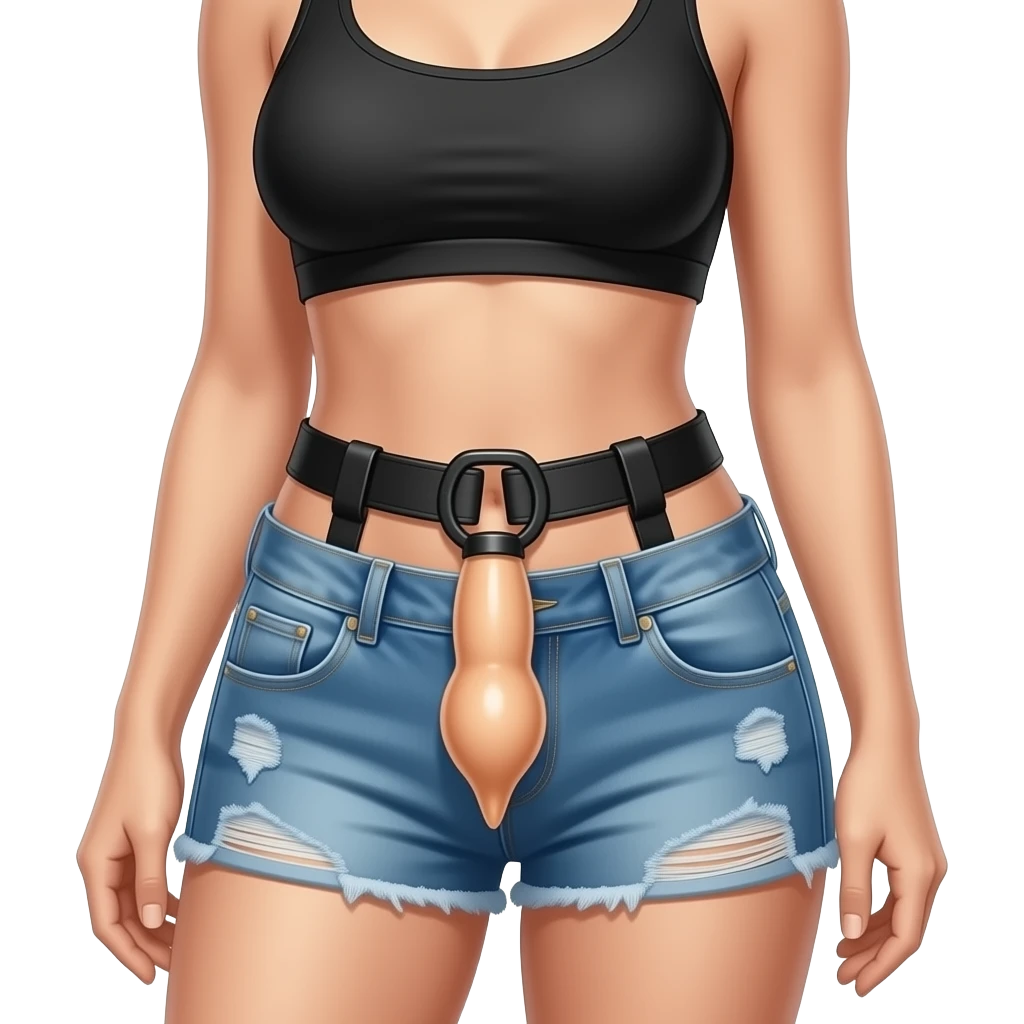 Full body image of a Female Wearing a strapon dildo around her waist with harness emoji