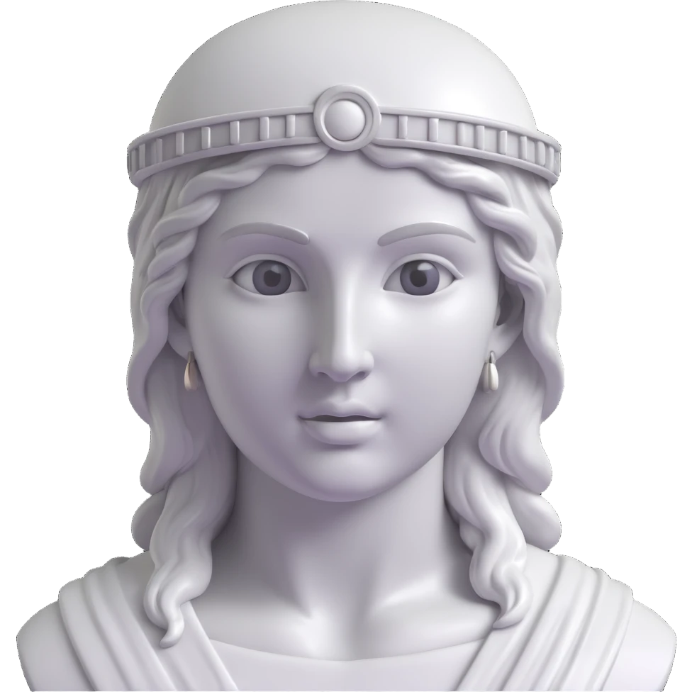 3D emoji of Athena’s face, rendered in silver with a realistic marble statue finish, close-up emoji
