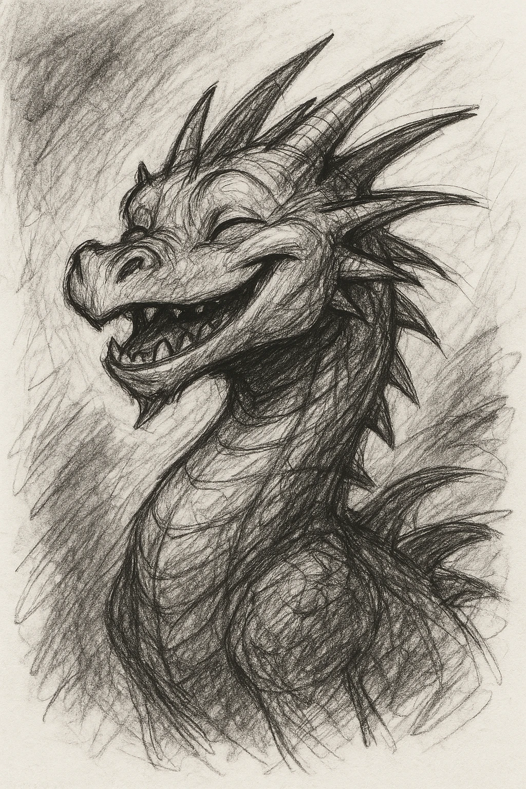 a dragon smiling, pencil sketch style emoji