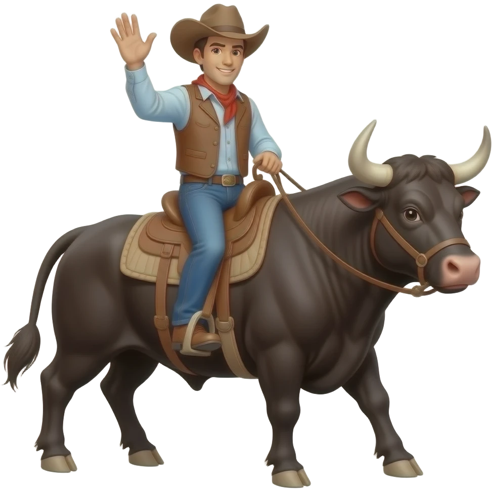 Emoji cowboy correndo de um touro emoji
