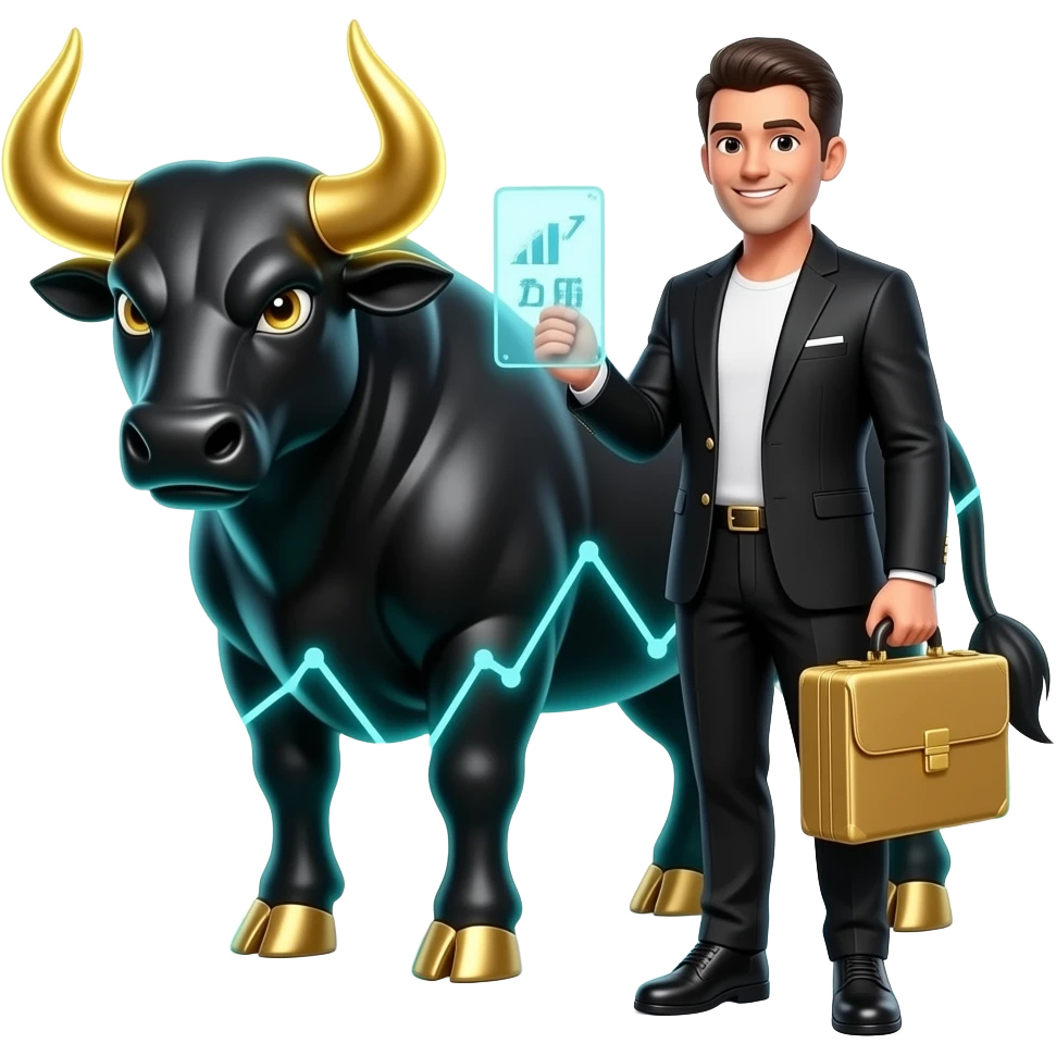 Create 3 premium animated emoji characters for the AFX trading brand, based on a powerful neon bull trading logo. High-status millionaire vibe, Top G energy, elite masculine success aura, modern luxury entrepreneur style, Telegram emoji pack, emoji
