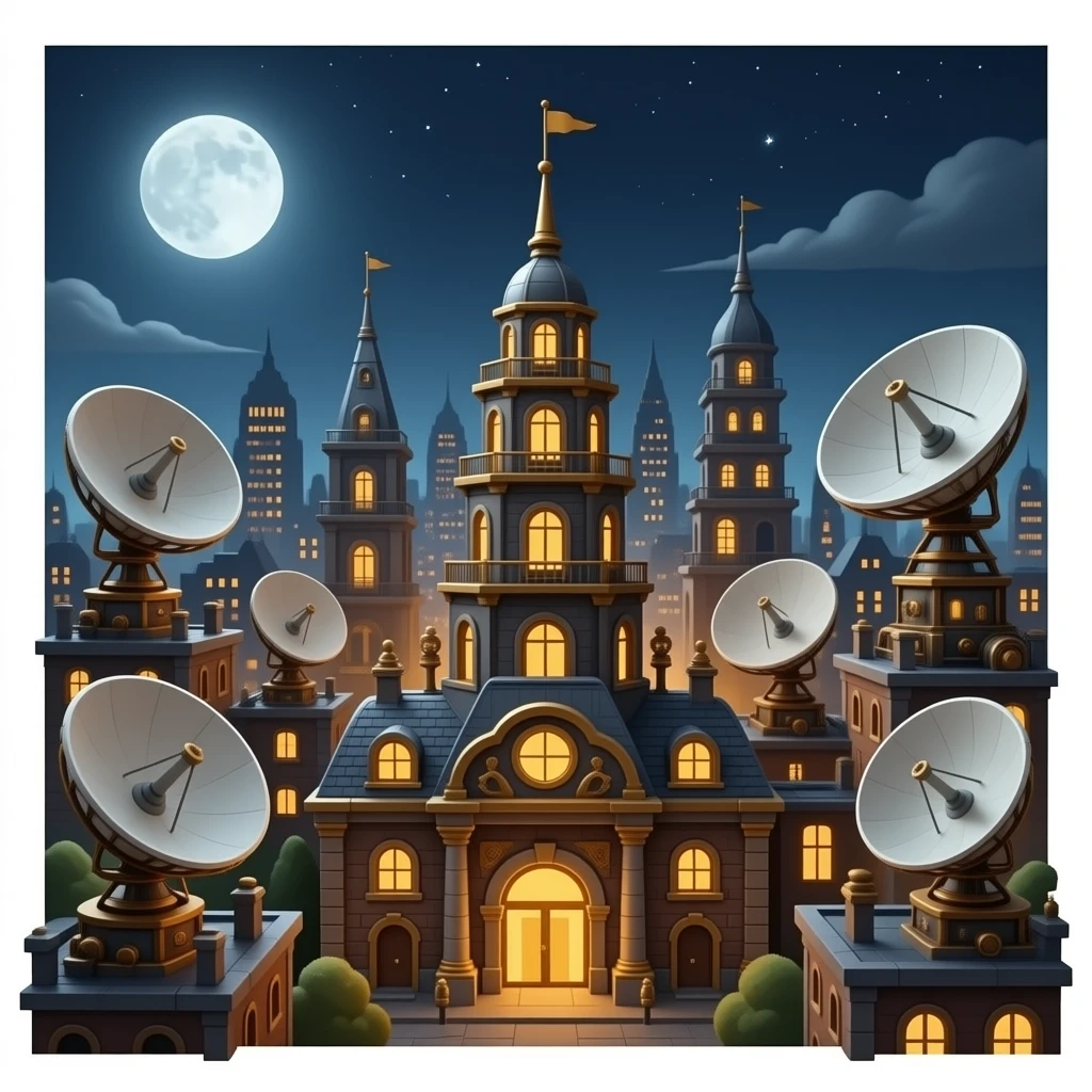 Steampunk stad met heel radars emoji