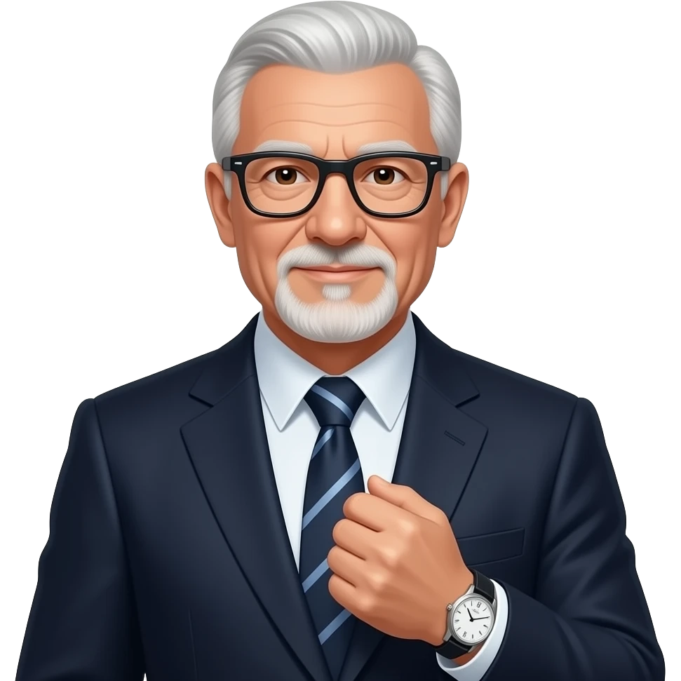 Azme ha un señor mayor con un trage y un relog. emoji