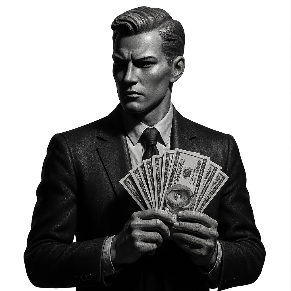 business man with money in his hands cinematic mannequin style emoji