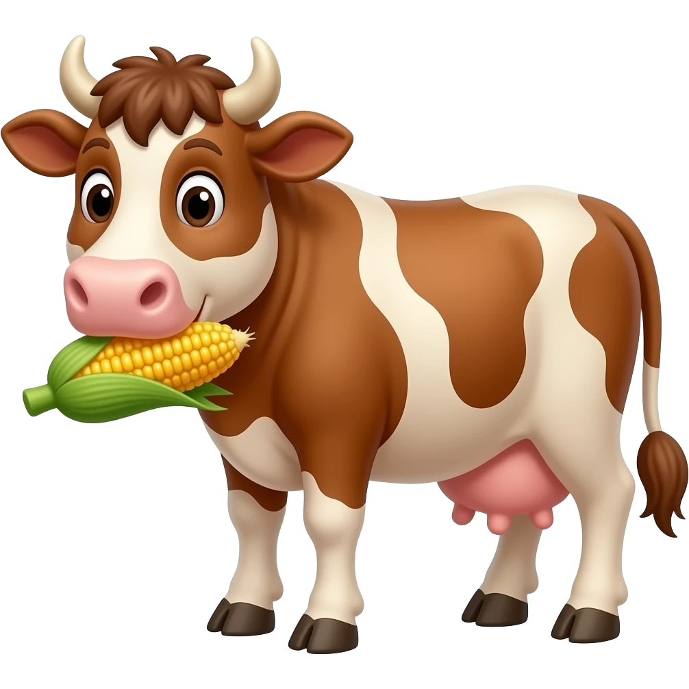 Cartoon brown cow eating corn emoji