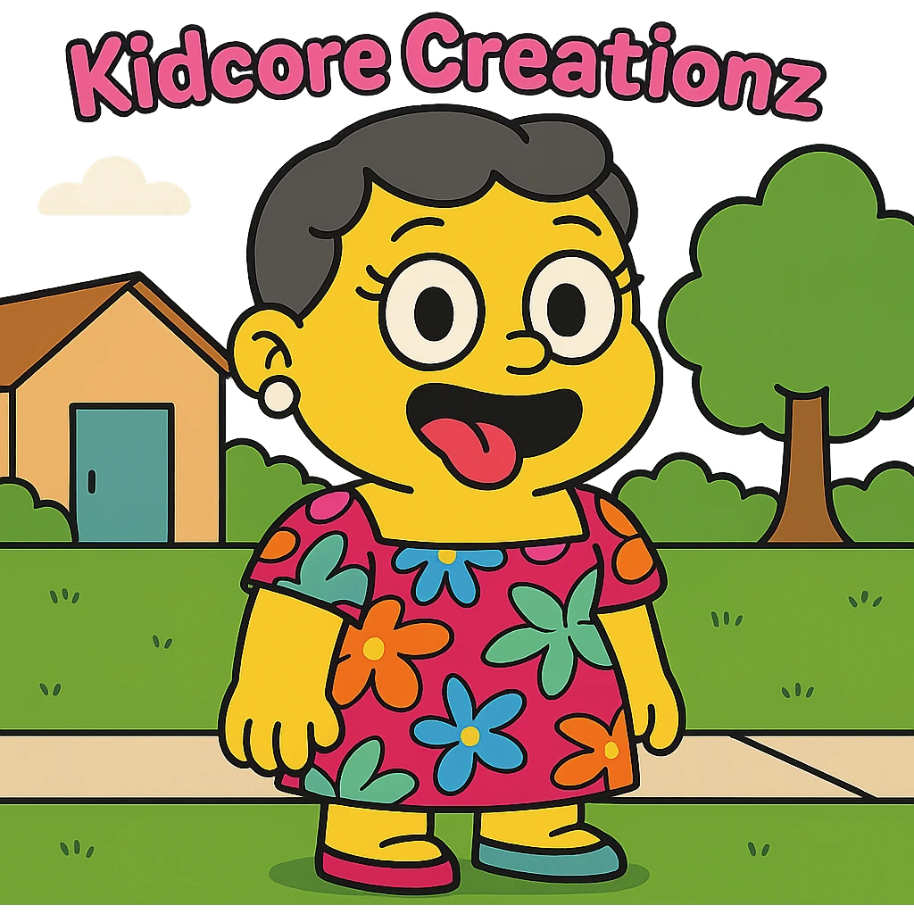Add the word Kidcore Creationz in Pink emoji