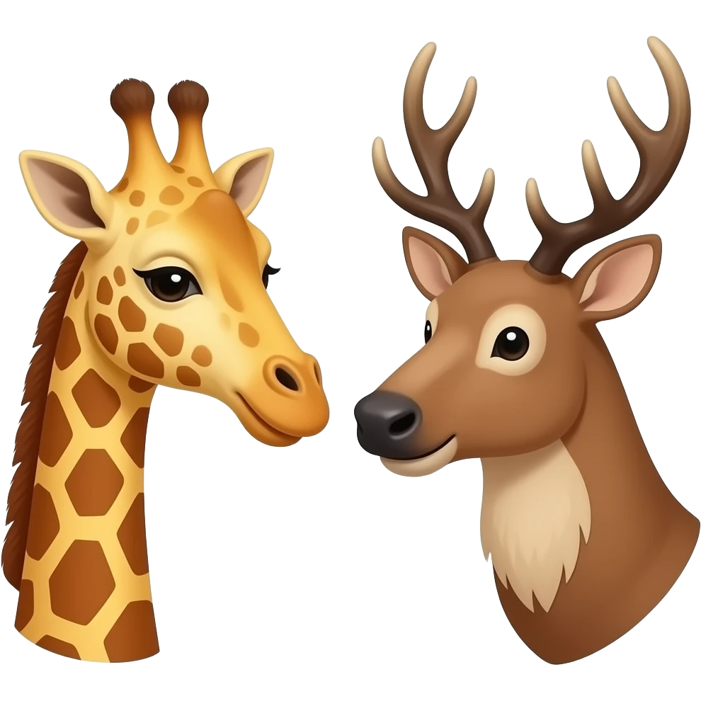 Einfacher Giraffenkopf und Elchkopf schauen sich an und wünschen sich Glück emoji