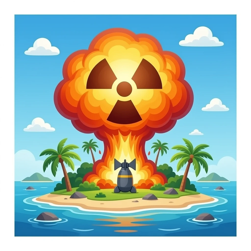 a nuclear bomb explosion over a tropical island emoji