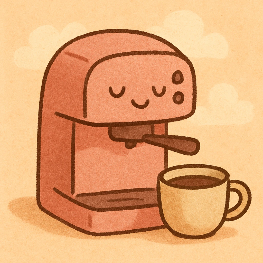 A pink coffee machine with a cup of coffee emoji