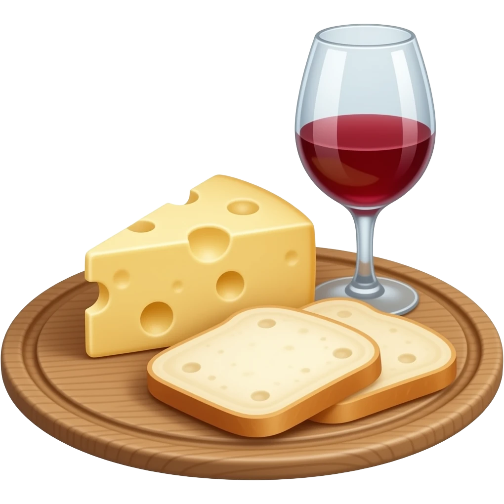 Käse-Brot-Rotwein-Auf-ein Holzbrett emoji