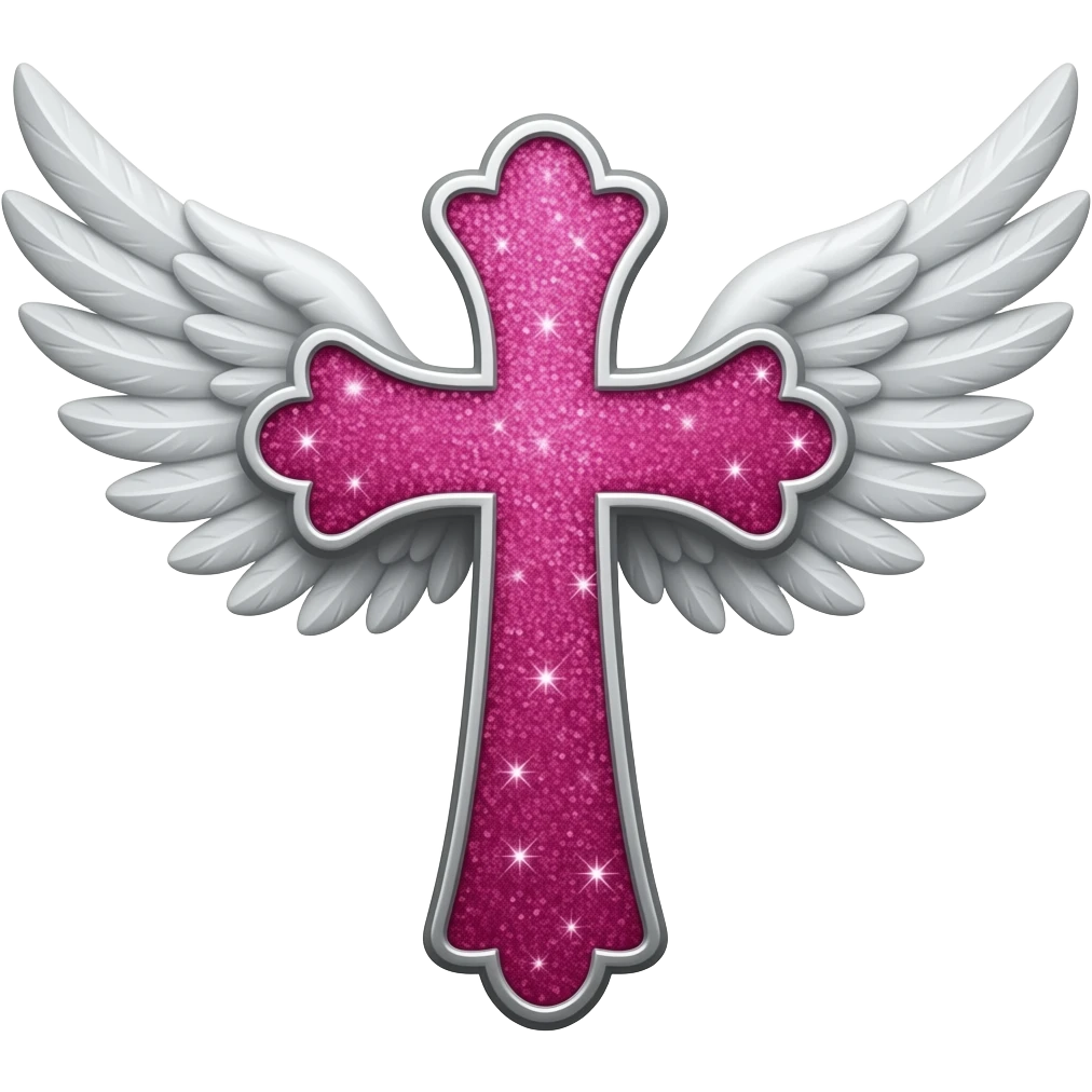 cruz sagrada cor deep pink com brilho com asas emoji