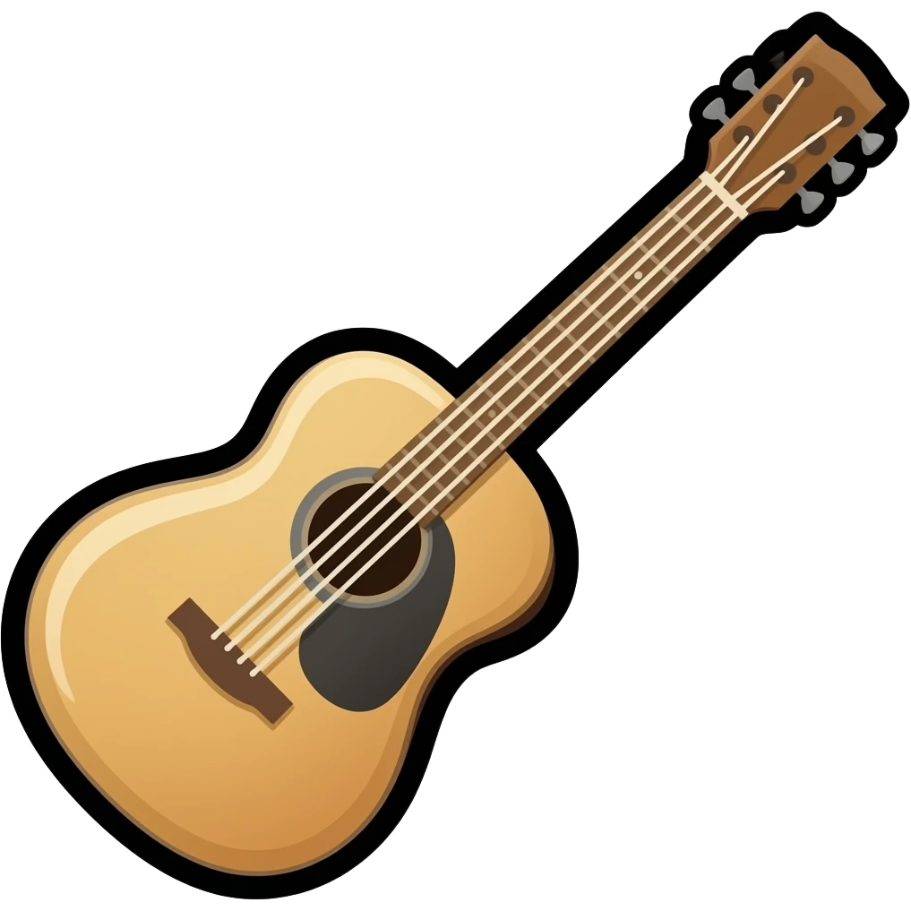 guitar emoji, thick black outline, simple cartoon emoji
