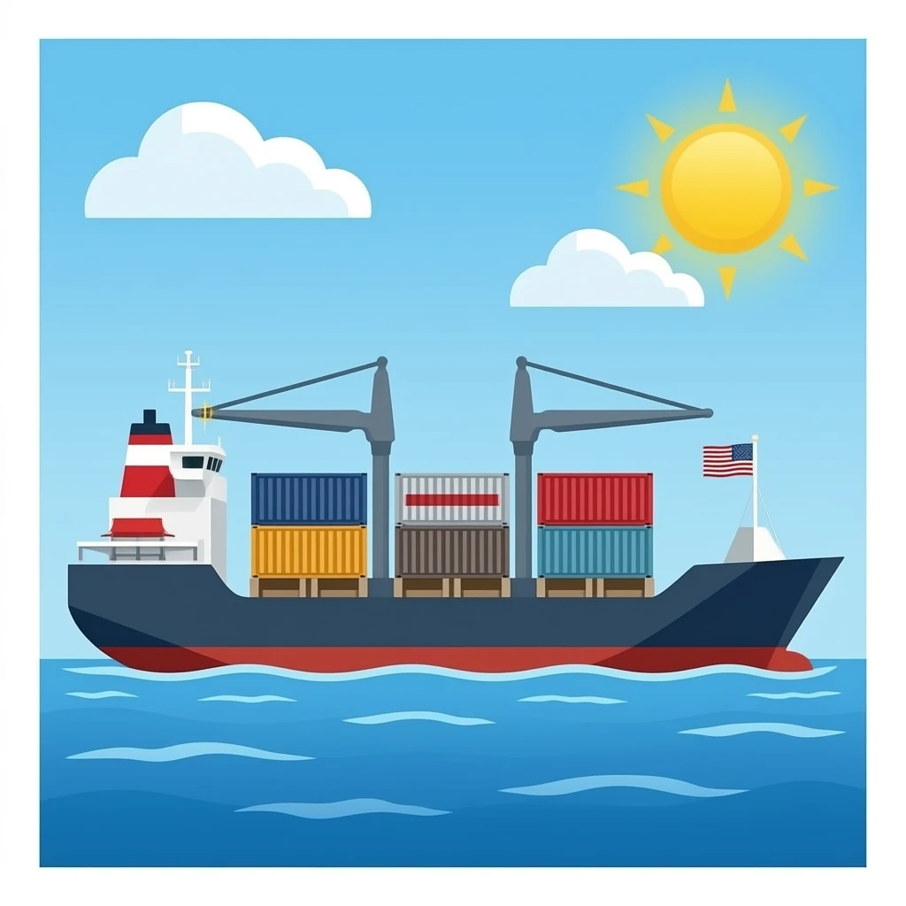 The cargo ship carried four large containers and had an American flag attached chụp ngang emoji