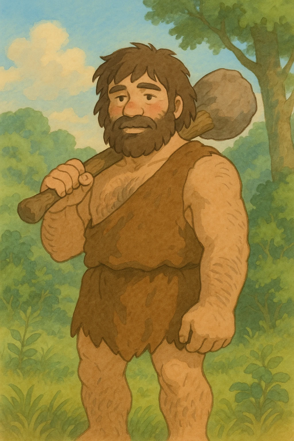 caveman, soft colors, gentle expression emoji