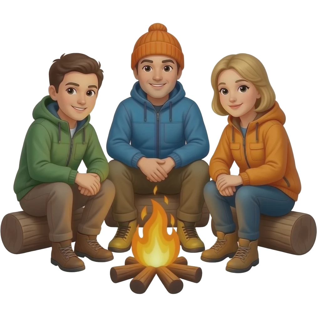 people around a campfire wearing camping clothing emoji